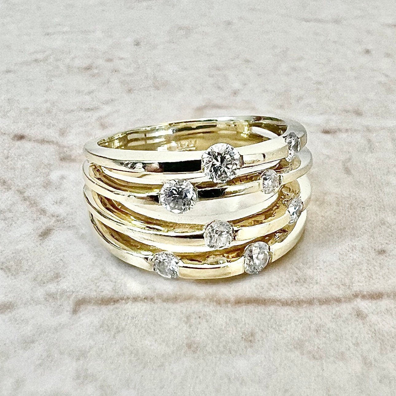 Vintage 14K Diamond Cocktail Band Ring - Yellow Gold Diamond Ring - Wedding Ring - Birthday Gift - Best Gift For Her - Anniversary Ring