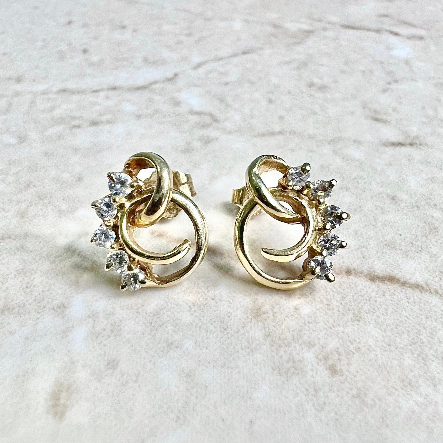 Vintage 14K Gold Diamond Earrings - Yellow Gold Earrings - Diamond Stud Earrings - Everyday Earrings - Birthday Gift - Best Gifts For Her
