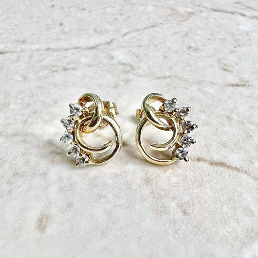 Vintage 14K Gold Diamond Earrings - Yellow Gold Earrings - Diamond Stud Earrings - Everyday Earrings - Birthday Gift - Best Gifts For Her