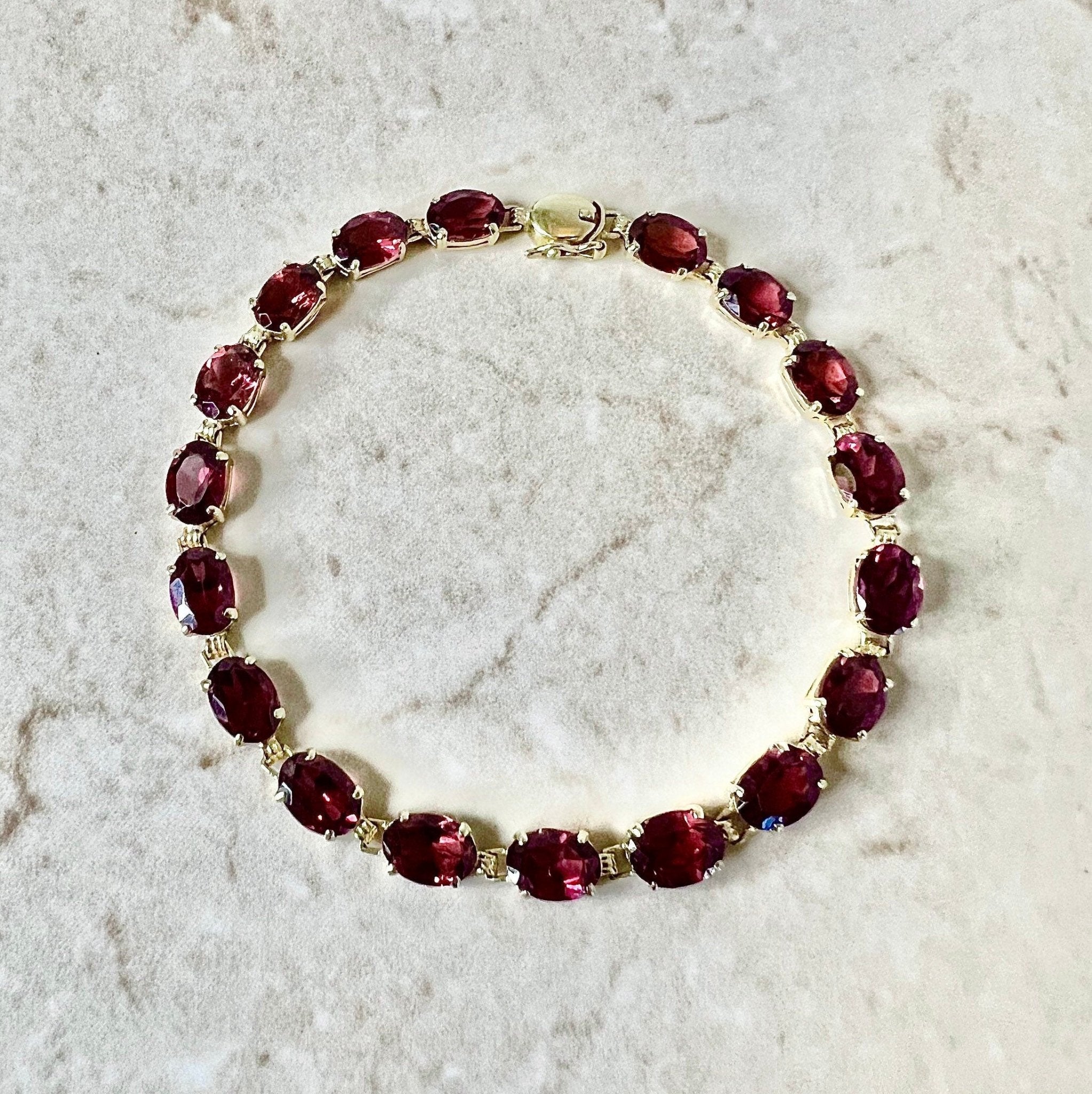 Vintage Garnet flower link bracelet, silver 925 - Ruby Lane