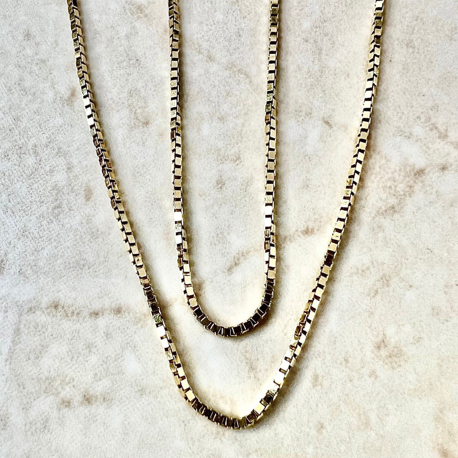 Vintage 14K Yellow Gold Box Chain - 15.60” Gold Chain - Yellow Gold Pendant Necklace - Birthday Gift For Her - Holiday Gift - Jewelry Sale