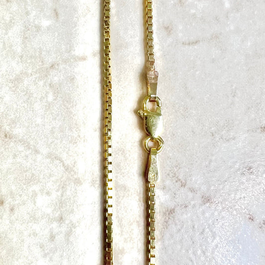 Vintage 14K Yellow Gold Box Chain Necklace - 16 Inch Gold Chain Necklace - 14K Yellow Gold Necklace - Christmas Gifts - Everyday Necklace