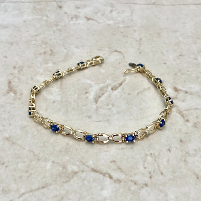 Vintage 14K Sapphire & Diamond Bracelet - Yellow Gold Sapphire Bracelet - September Birthstone - Birthday Gift - Best Gift For Her