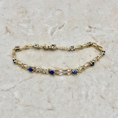 Vintage 14 Karat Yellow Gold 2.45 Carats Sapphire & Diamond Bracelet - WeilJewelry