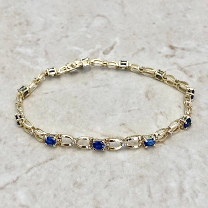 Vintage 14K Sapphire & Diamond Bracelet - Yellow Gold Sapphire Bracelet - September Birthstone - Birthday Gift - Best Gift For Her