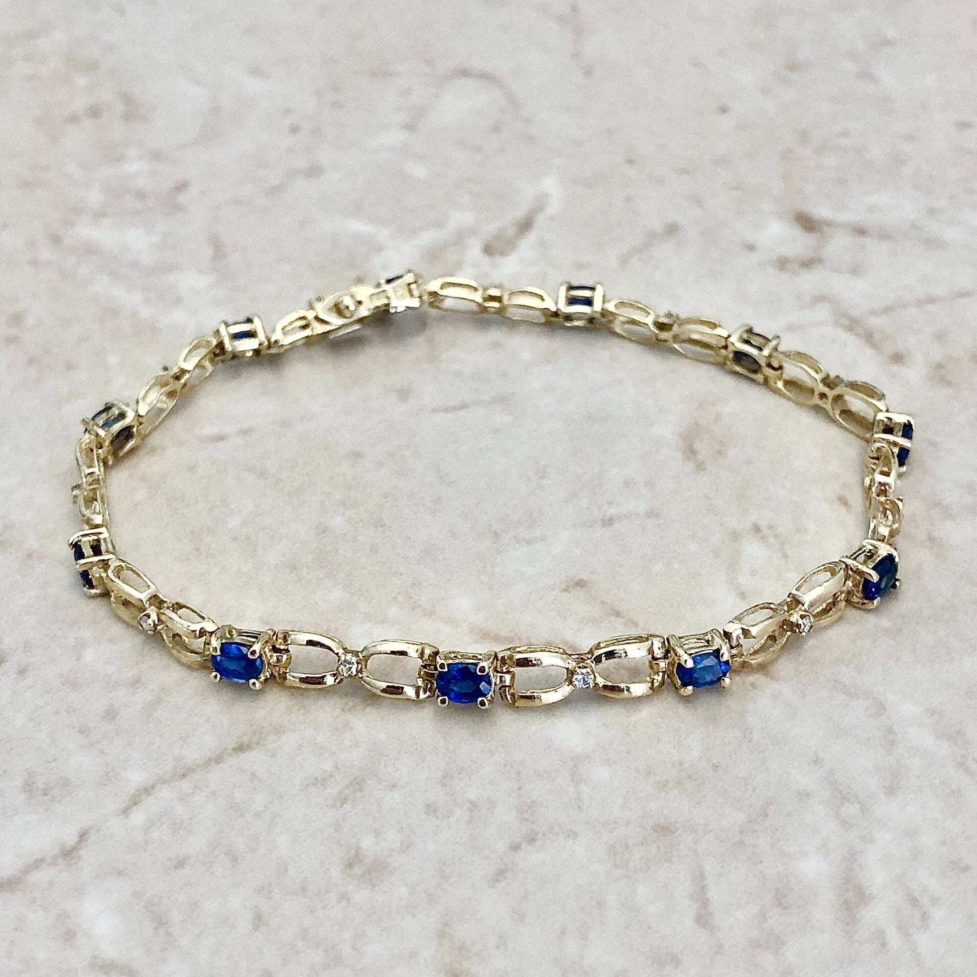 Vintage 14 Karat Yellow Gold 2.45 Carats Sapphire & Diamond Bracelet - WeilJewelry