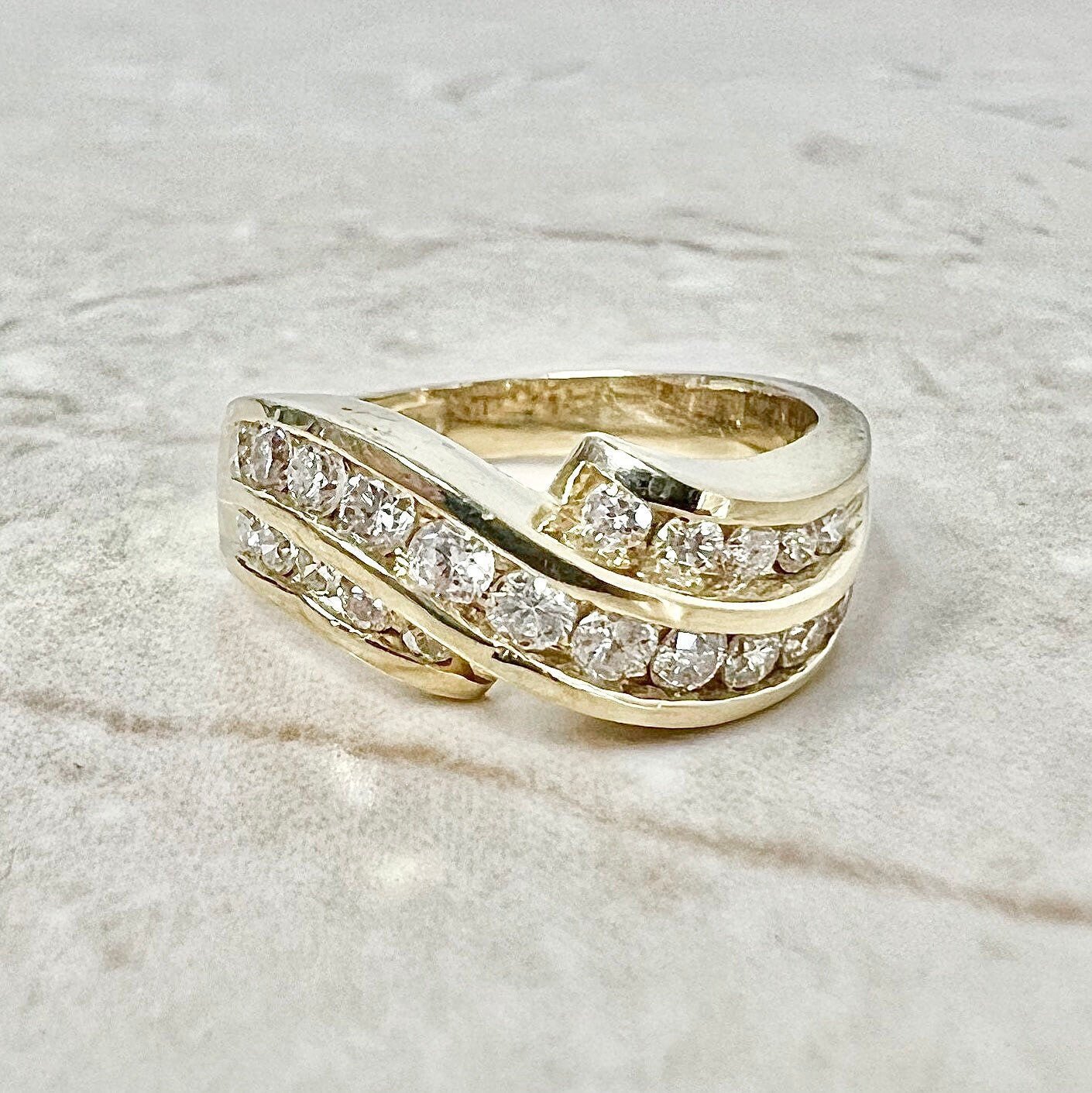 Vintage 14K Diamond Cocktail Band Ring - Yellow Gold Diamond Ring - Wedding Ring - Birthday Gift For Her - Best Gift - Holiday Gift