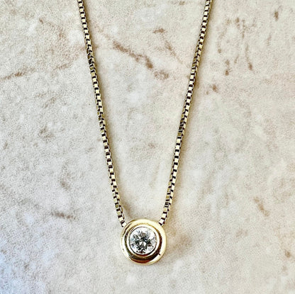 Vintage 14K Diamond Solitaire Necklace - Yellow Gold Diamond Bezel Necklace -Diamond Necklace -Solitaire Pendant Necklace -Best Gift For Her