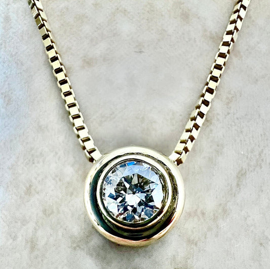Vintage 14 Karat Yellow Gold Bezel - Set 0.25 Carat Old European Cut Diamond Solitaire Necklace - WeilJewelry