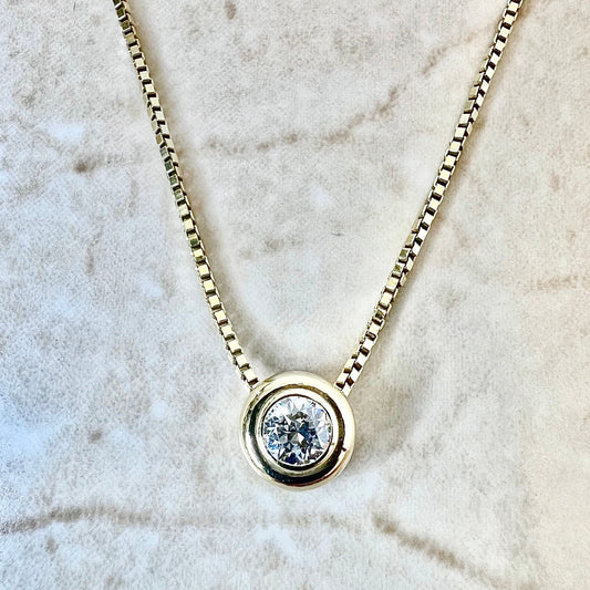 Vintage 14 Karat Yellow Gold Bezel - Set 0.25 Carat Old European Cut Diamond Solitaire Necklace - WeilJewelry