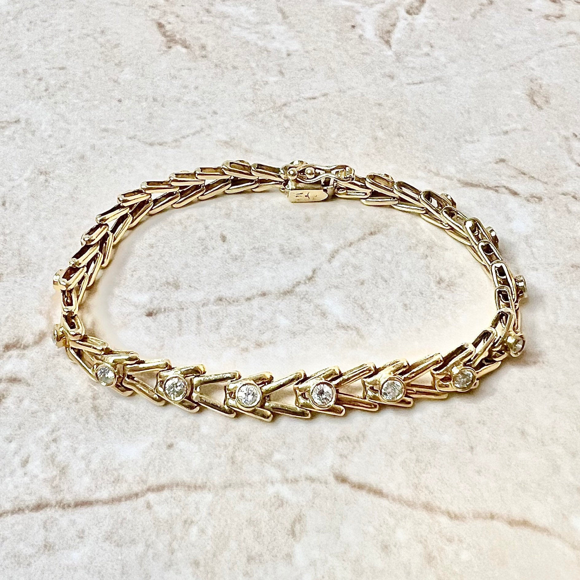 Vintage 14K Diamond Tennis Bracelet - Yellow Gold Bracelet - 14 Karat Yellow Gold Diamond Bracelet - Vintage Bracelet - Best Gifts For Her