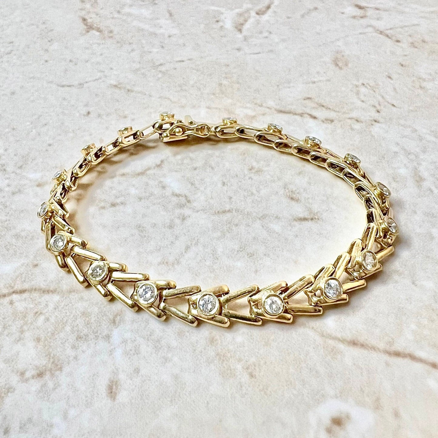 Vintage 14K Diamond Tennis Bracelet - Yellow Gold Bracelet - 14 Karat Yellow Gold Diamond Bracelet - Vintage Bracelet - Best Gifts For Her