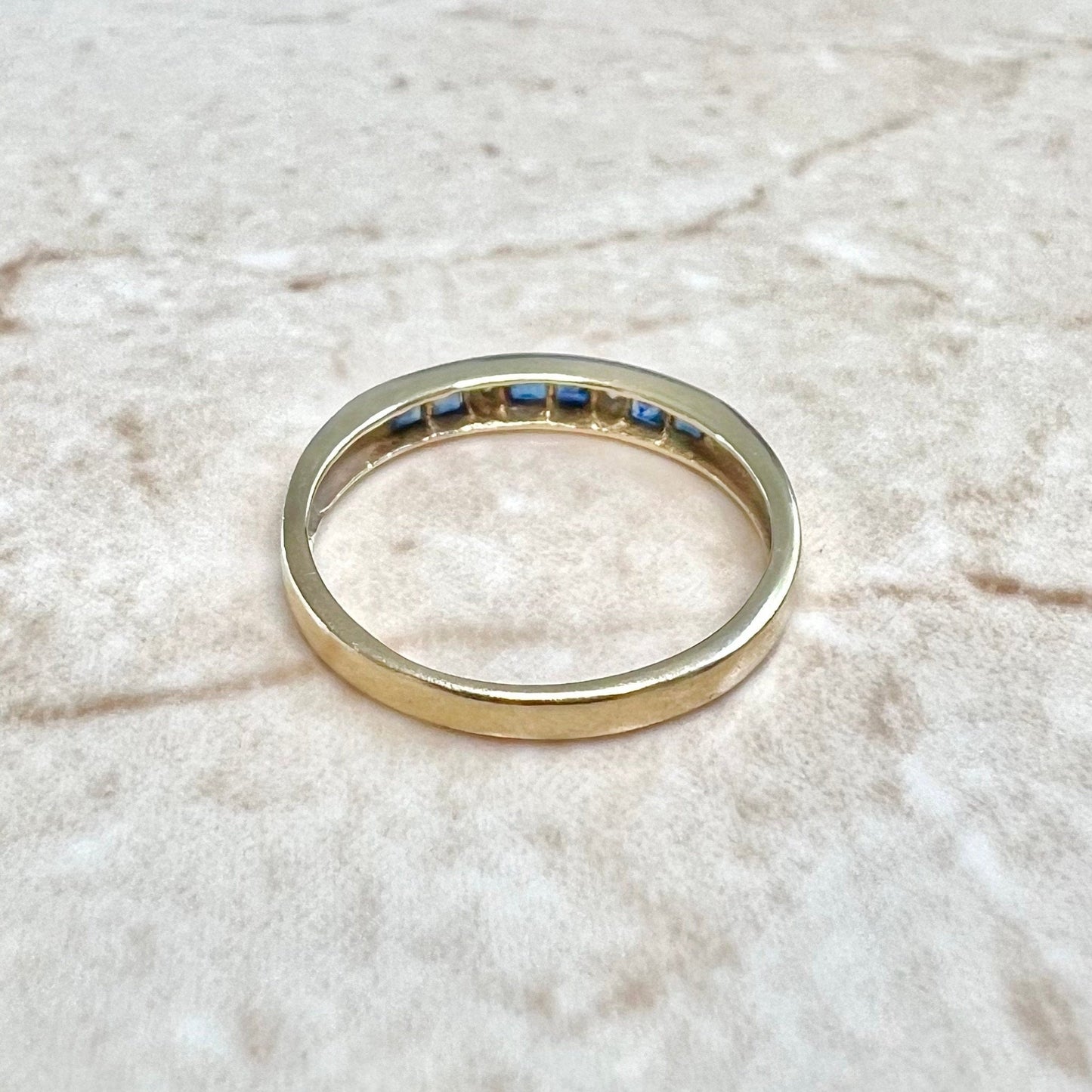 Vintage 14K Diamond & Sapphire Band Ring - Yellow Gold Blue Sapphire Ring - September Birthstone Ring - Anniversary Ring - Gifts For Her