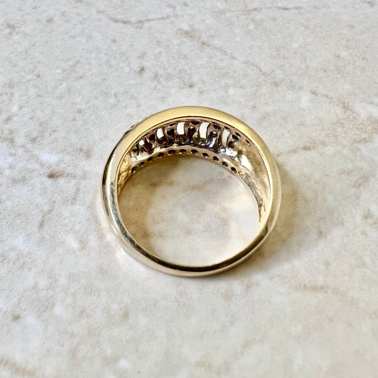 Vintage 14K Diamond Dome Band Ring - Yellow Gold - Diamond Cocktail Ring - Holiday Gift - Birthday Gift - Diamond Wedding Ring - Size 6.25