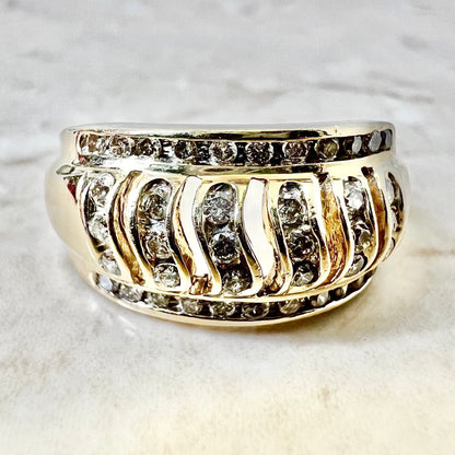 Vintage 14K Diamond Dome Band Ring - Yellow Gold - Diamond Cocktail Ring - Holiday Gift - Birthday Gift - Diamond Wedding Ring - Size 6.25
