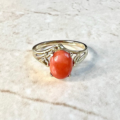 Vintage 14K Coral Solitaire Ring - Red Coral Ring - Gold Coral Ring - Minimalist Ring - Coral Jewelry - Vintage Ring - 14K Solid Gold Ring