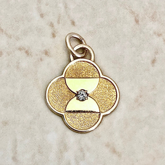Vintage 14K Diamond Alhambra Pendant Necklace - Quatrefoil Yellow Gold Diamond Necklace - Pendant For Luck - 4 Leaf Clover Pendant Gift