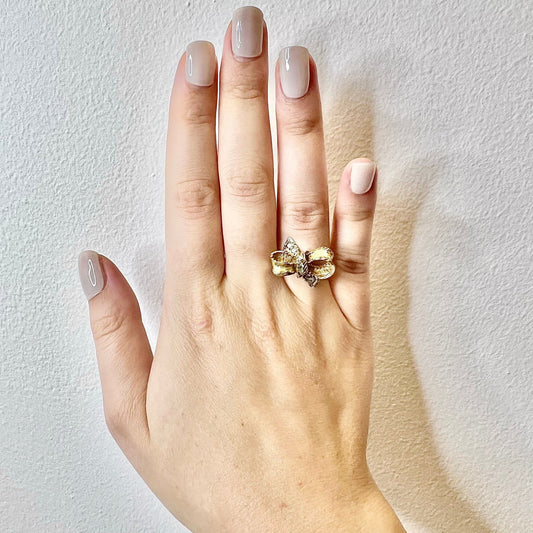 Vintage 14 Karat Yellow Gold Diamond Bow Ring - WeilJewelry