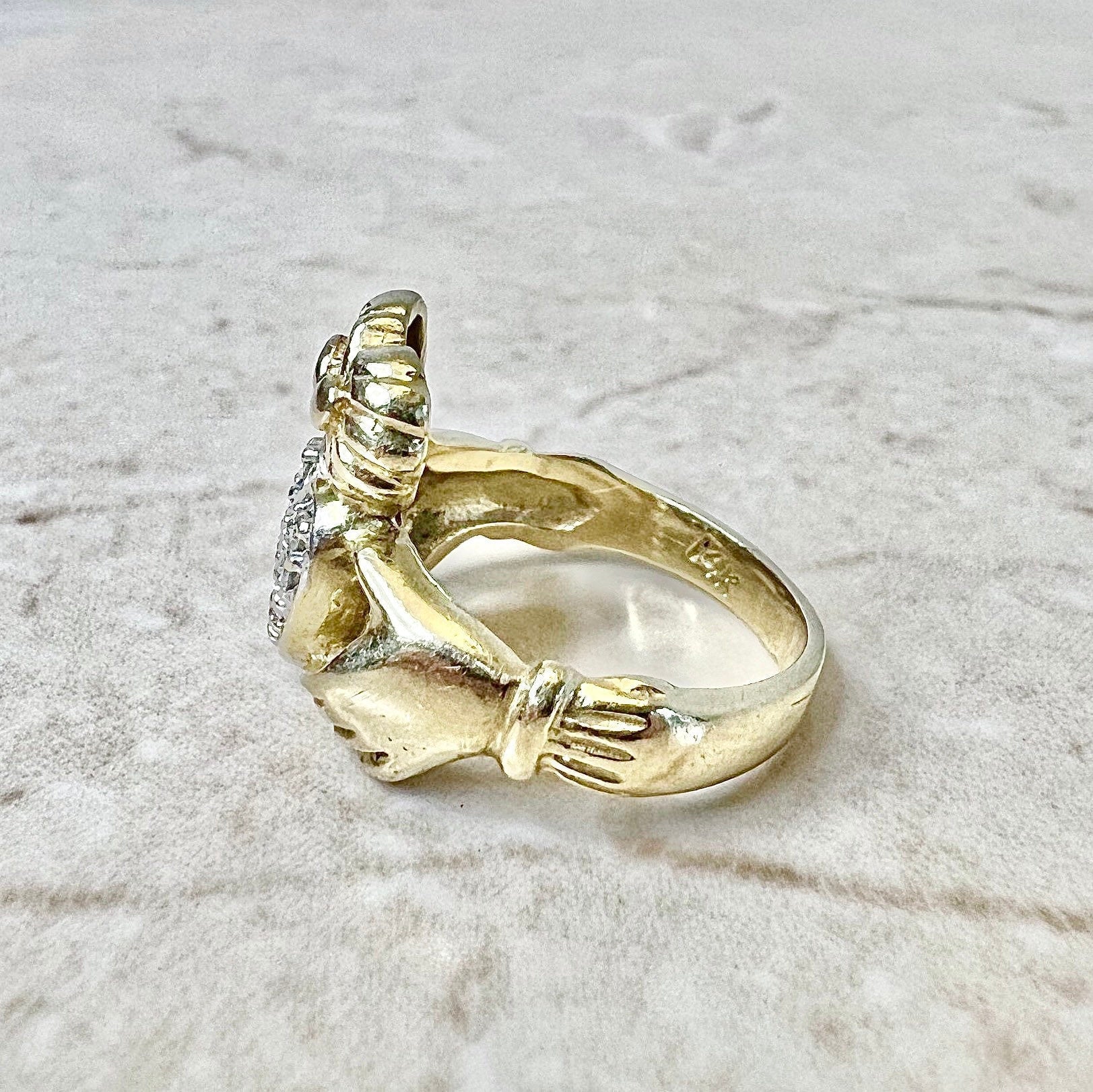 Vintage 14K Gold Diamond Claddagh Ring - Promise Ring - Friendship Ring - Gold Engagement ring - Best Gifts For Her - Valentine’s Day Gifts
