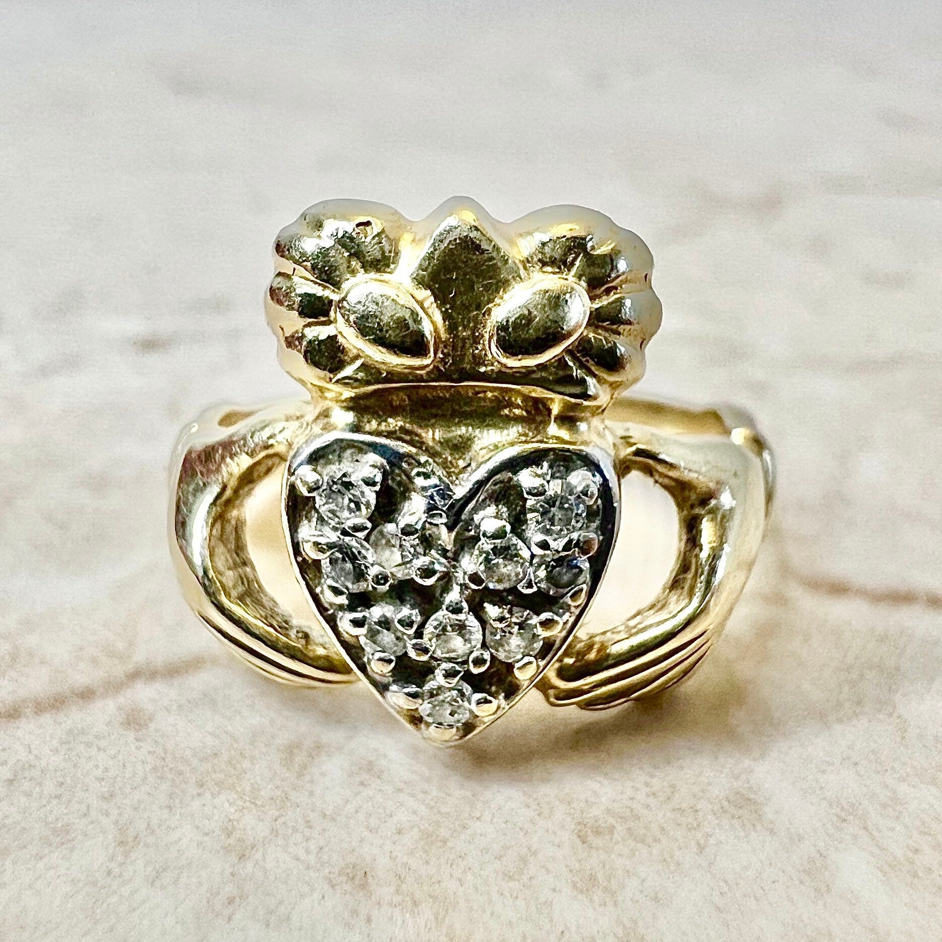 Vintage 14K Gold Diamond Claddagh Ring - Promise Ring - Friendship Ring - Gold Engagement ring - Best Gifts For Her - Valentine’s Day Gifts