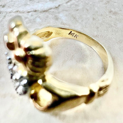 Vintage 14 Karat Yellow Gold Diamond Claddagh Ring - WeilJewelry