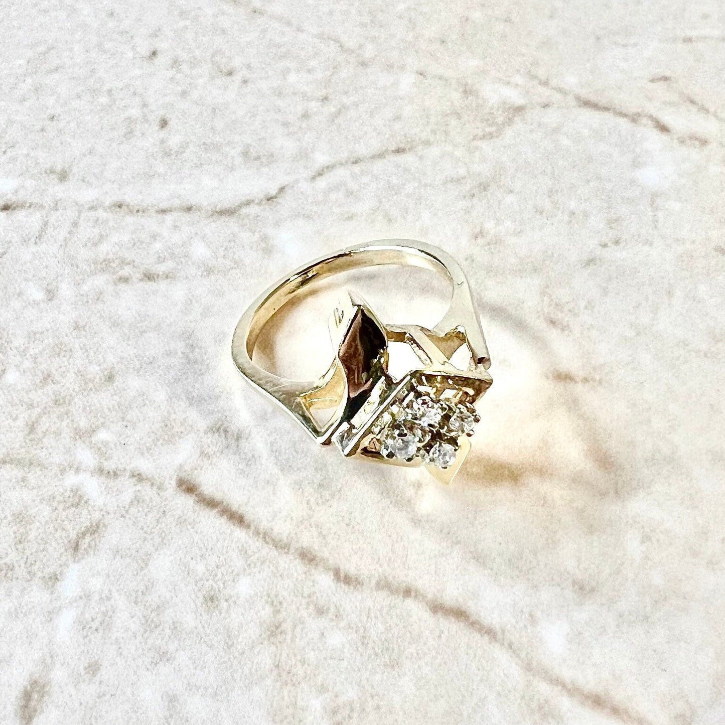 Vintage 14K Diamond Ring - Solid Yellow Gold Ring - Diamond Cocktail Ring - Diamond Cluster Ring -Promise Ring-14K Gold Ring-Minimalist Ring