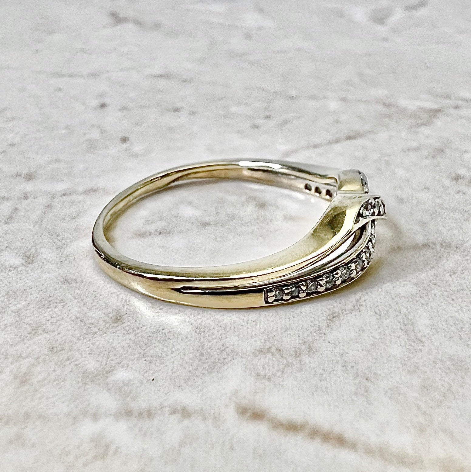 Vintage 14 Karat Yellow Gold Diamond Crossover Band Ring - WeilJewelry