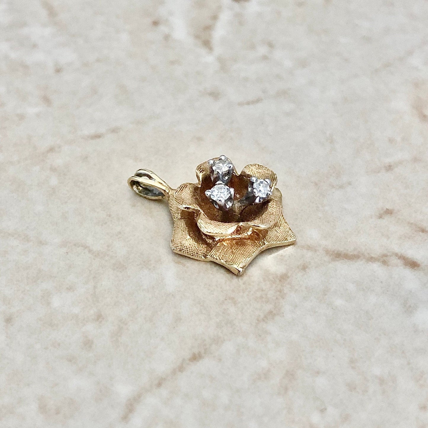 Vintage 14 Karat Yellow Gold Diamond Flower Pendant - WeilJewelry