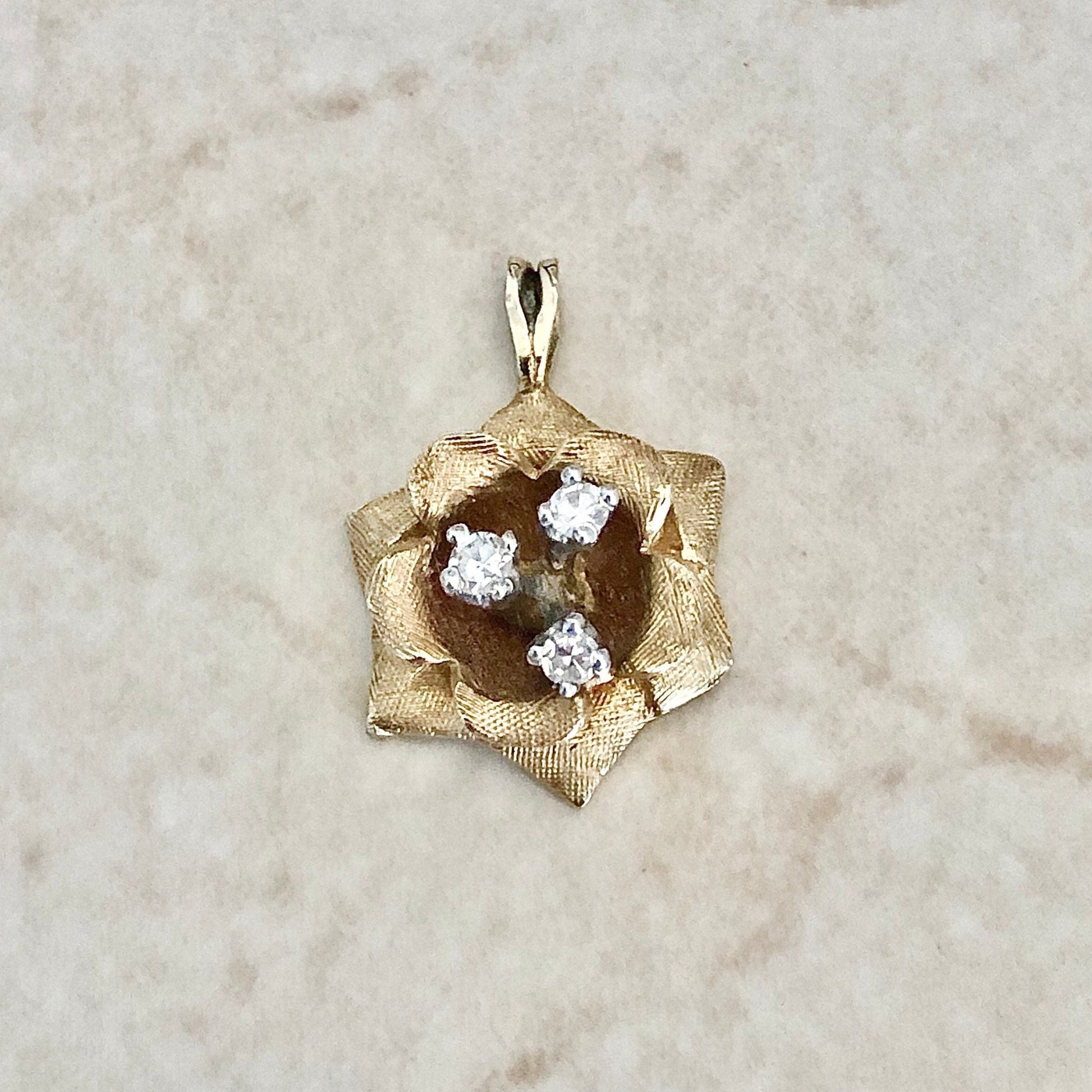 Vintage 14K Diamond Flower Pendant Necklace - 2 Tone Gold - Yellow & White Gold - Diamond Necklace - Bridal Diamond Jewelry - Birthday Gift