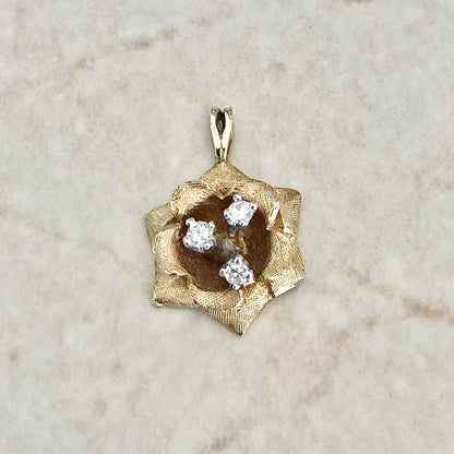 Vintage 14 Karat Yellow Gold Diamond Flower Pendant - WeilJewelry