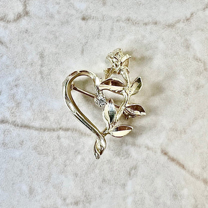 14K Diamond Heart Pendant Necklace & Brooch - Yellow Gold Solitaire Diamond Pendant - Gold Heart Brooch - Valentine’s Day Gifts For Her