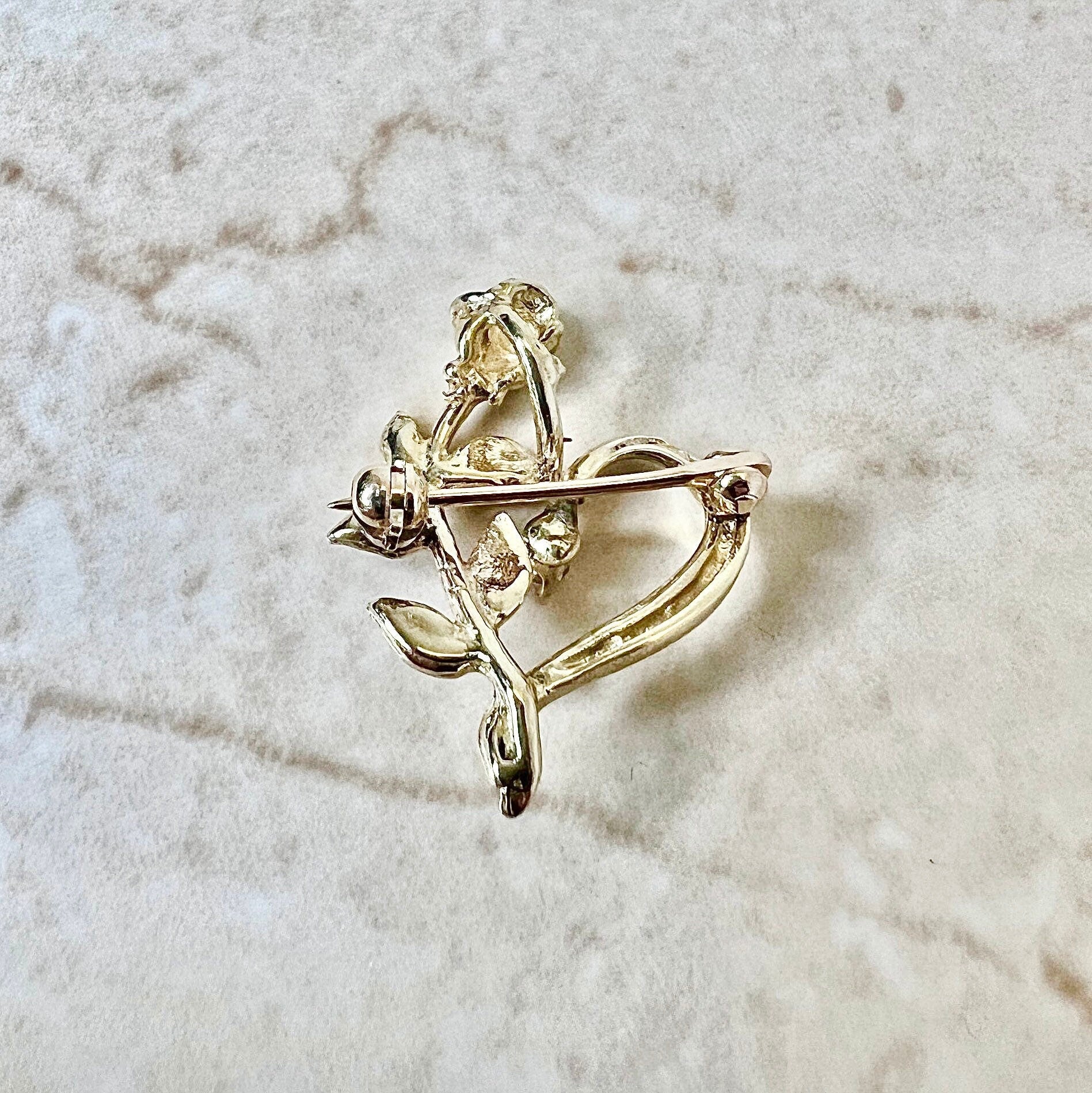 14K Diamond Heart Pendant Necklace & Brooch - Yellow Gold Solitaire Diamond Pendant - Gold Heart Brooch - Valentine’s Day Gifts For Her