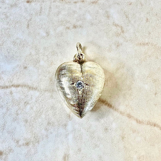 Vintage 14 Karat Yellow Gold Diamond Heart Pendant Necklace - WeilJewelry