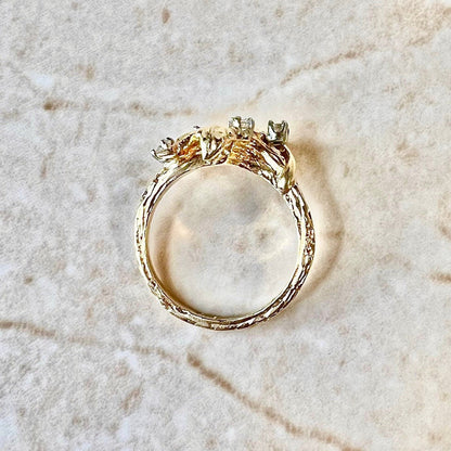 Vintage 14K Diamond Leaf Cocktail Ring - Yellow Gold Diamond Ring - Statement Ring - Gold Floral Ring - Christmas Gifts For Her-Holiday Gift