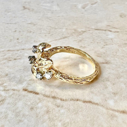 Vintage 14 Karat Yellow Gold Diamond Leaf Ring - WeilJewelry