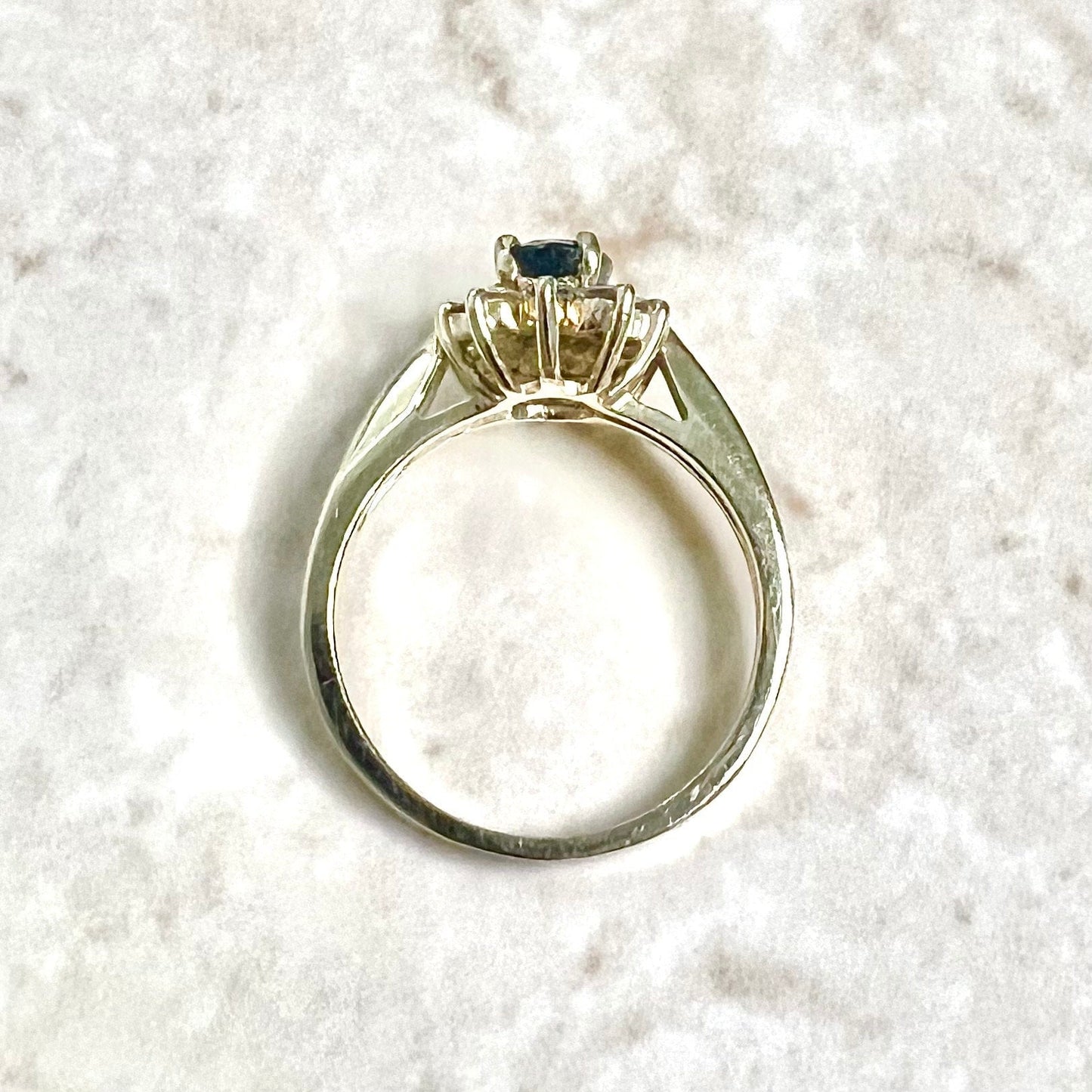 Vintage 14 Karat Yellow Gold Diamond & Natural Sapphire Halo Ring - WeilJewelry