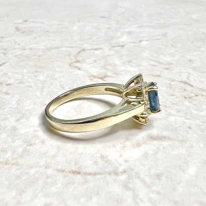 Vintage 14 Karat Yellow Gold Diamond & Natural Sapphire Halo Ring - WeilJewelry