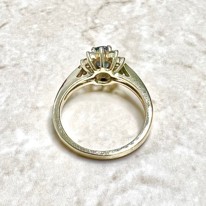 Vintage 14 Karat Yellow Gold Diamond & Natural Sapphire Halo Ring - WeilJewelry