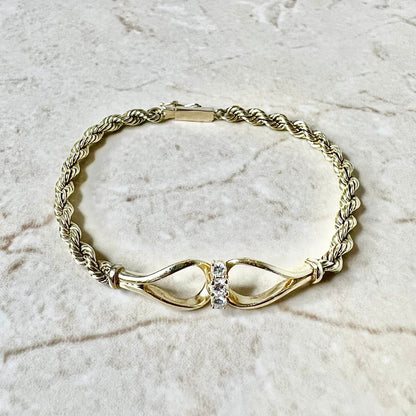 Vintage 14K Diamond Rope Bracelet - Yellow Gold Bracelet - Diamond Bracelet - Vintage Bracelet - Gold Chain Bracelet - Best Gift For Her