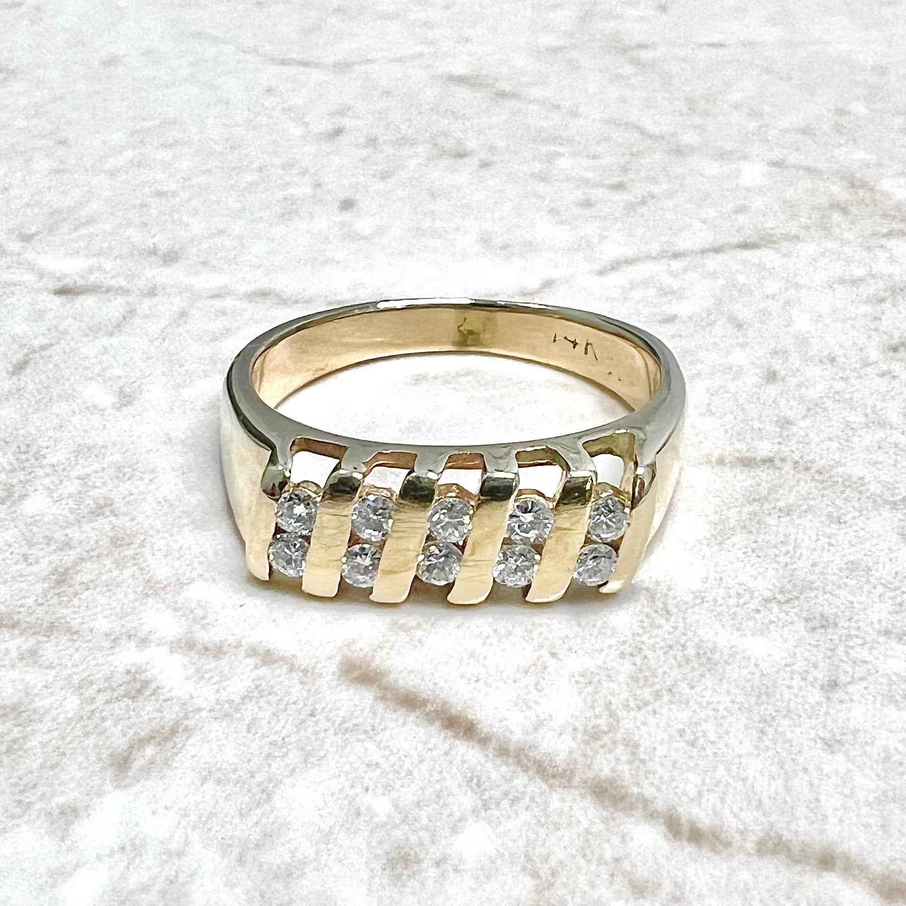 Vintage 14 Karat Yellow Gold Double Row 0.20 Carat Diamond Band Ring - WeilJewelry