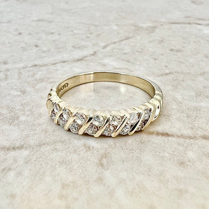 Vintage 14K Double Row Diamond Band Ring - Yellow Gold Half Eternity Ring - Diamond Wedding Ring - Anniversary Ring - Best Gifts For Her