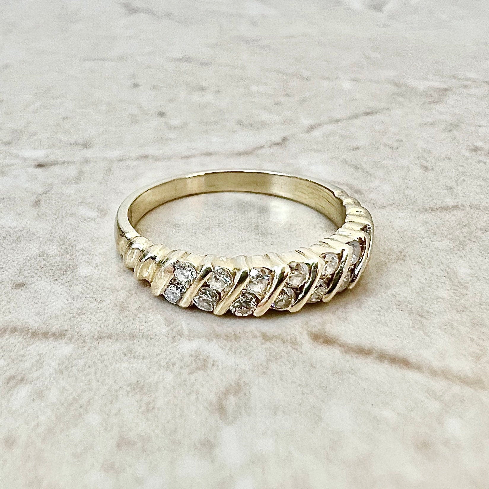 Vintage 14K Double Row Diamond Band Ring - Yellow Gold Half Eternity Ring - Diamond Wedding Ring - Anniversary Ring - Best Gifts For Her