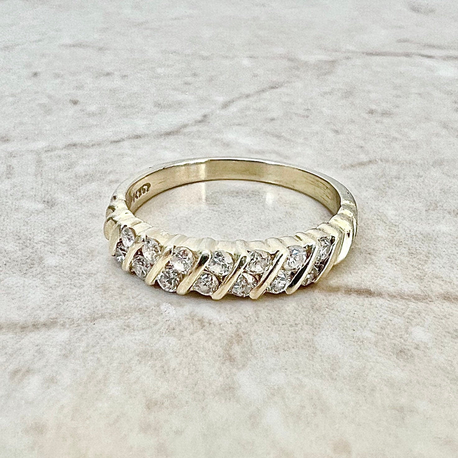 Vintage 14 Karat Yellow Gold Double - Row 0.30 Carat Diamond Band Ring - WeilJewelry