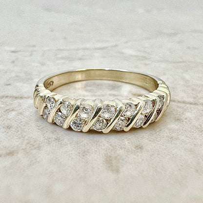 Vintage 14K Double Row Diamond Band Ring - Yellow Gold Half Eternity Ring - Diamond Wedding Ring - Anniversary Ring - Best Gifts For Her