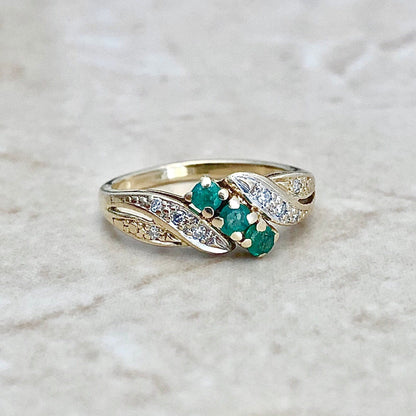 Vintage 14 Karat Yellow Gold Natural Emerald & Diamond Ring - Emerald Cocktail Ring - Promise Ring - Size 4 US - April May Birthstone