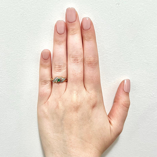 Vintage 14 Karat Yellow Gold Emerald & Diamond Solitaire Ring - WeilJewelry