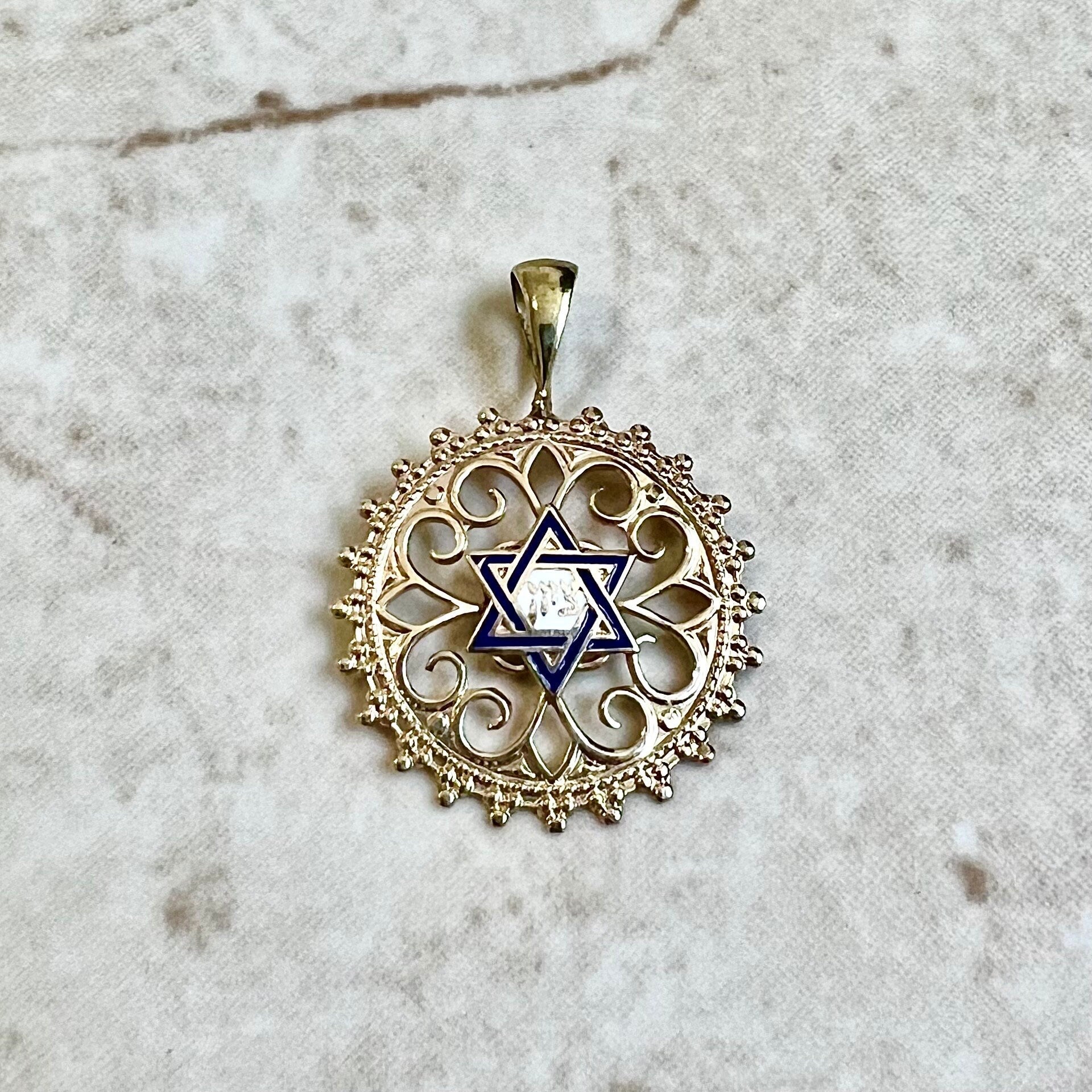 Vintage 14 Karat Yellow Gold & Enamel Star Of David Pendant - WeilJewelry