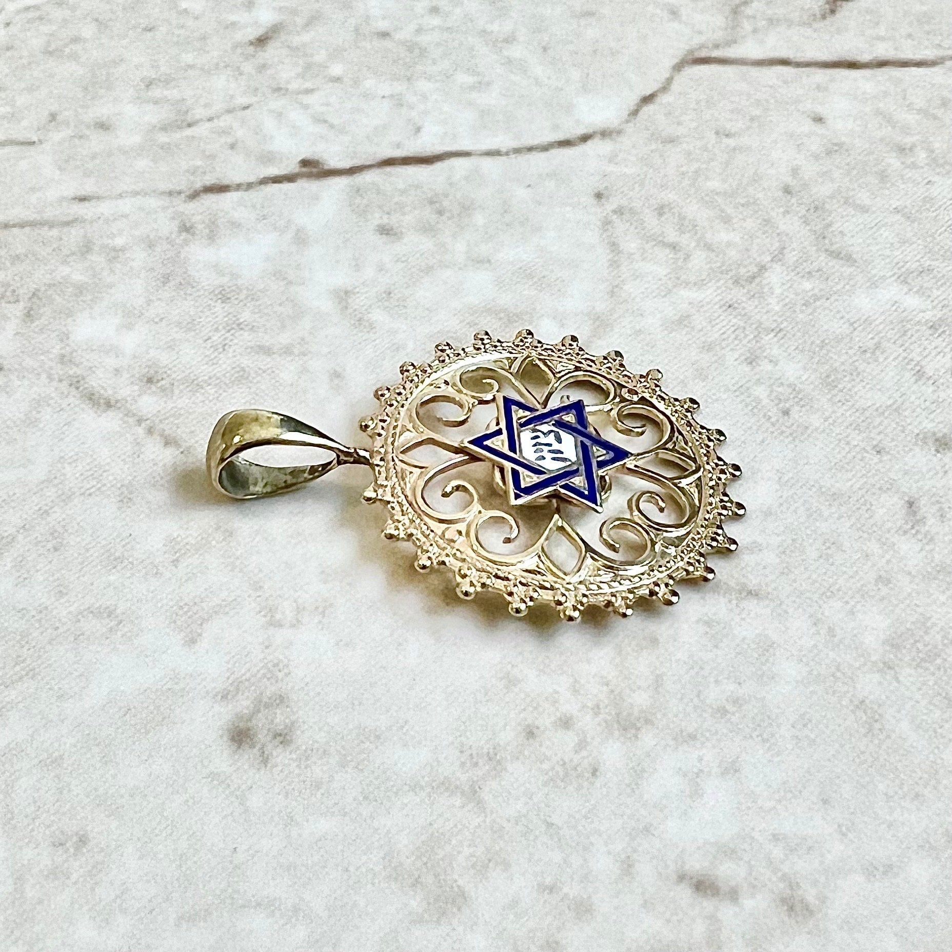 Vintage 14 Karat Yellow Gold & Enamel Star Of David Pendant - WeilJewelry