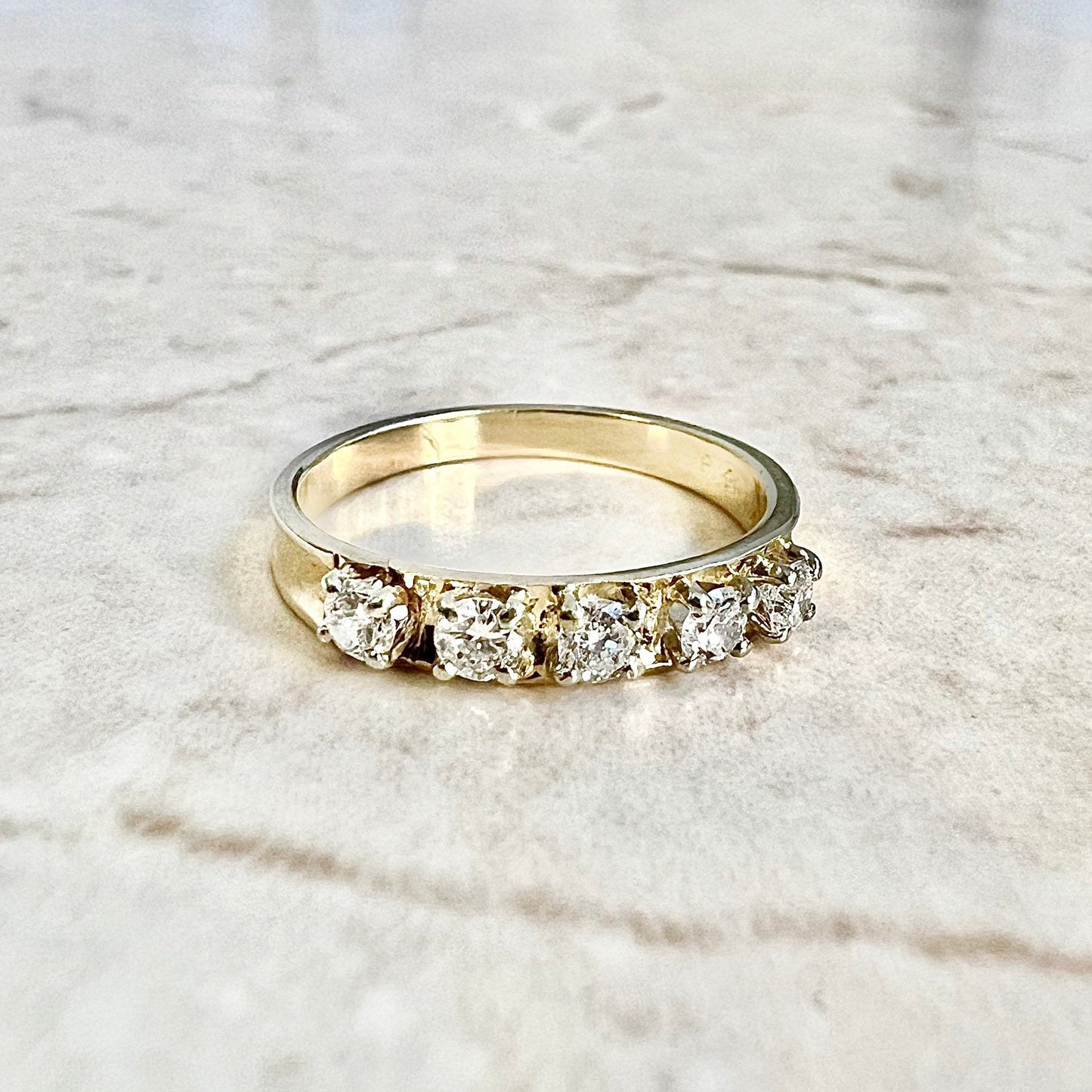 14K Vintage 5 Stone Diamond Band Ring 1/3 CTTW - Yellow Gold Diamond Wedding Ring - Diamond Eternity Ring - Bridal Ring - Anniversary Ring