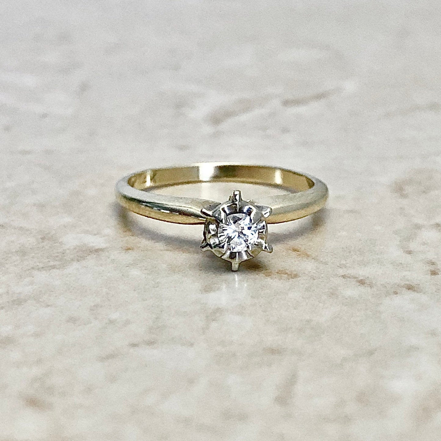 Vintage 14K Diamond Solitaire Ring - Yellow & White Gold Diamond Engagement Ring - April Birthstone - Promise Ring - Bridal Ring